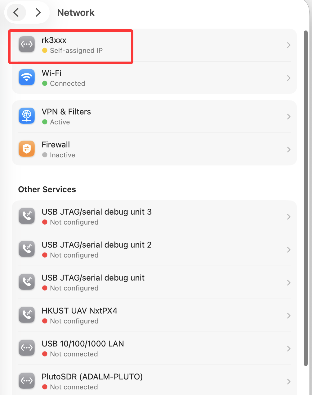 图片:系统设置中的 RNDIS 网络设备